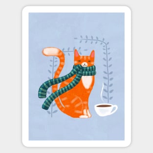 Winter Ginger Coffee Cat Sticker